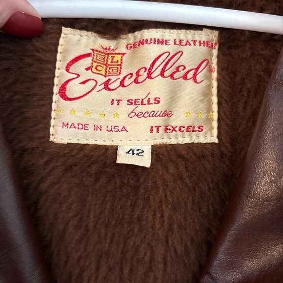 Vintage Excelle Brown Leather Coat Sherpa Lined Made USA Men’s 42 Large - Picture 3 of 7